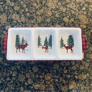 3-Tier Appetizer Christmas Dish | Snack Candy Dish | Plaid Reindeer Serving Tray